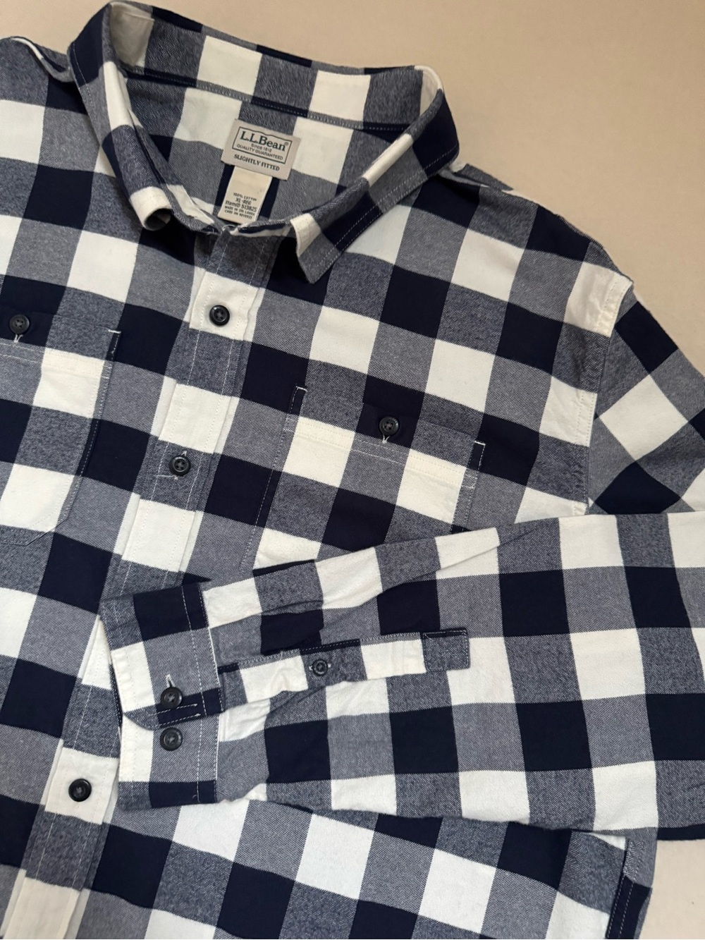 L.L. Bean Flannel 100% Cotton Navy Blue Buffalo Plaid Shirt XL Men’s Like New